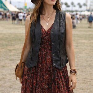 Bull Faster Black Leather Vest Medium Snap Front Biker Western Lined